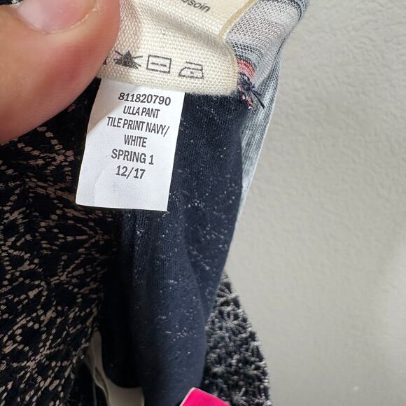 Grey State Womens XS Ulla Printed Pants Tile Print Navy Cotton Linen Elastic - Picture 9 of 10